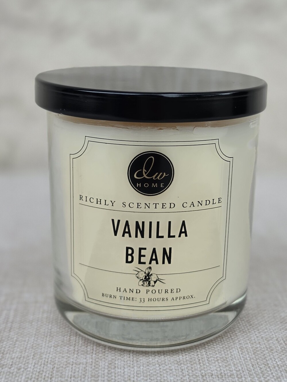 DW Home Vanilla Bean Scented Candle - Black Lid, Cream Wax 9.7oz New